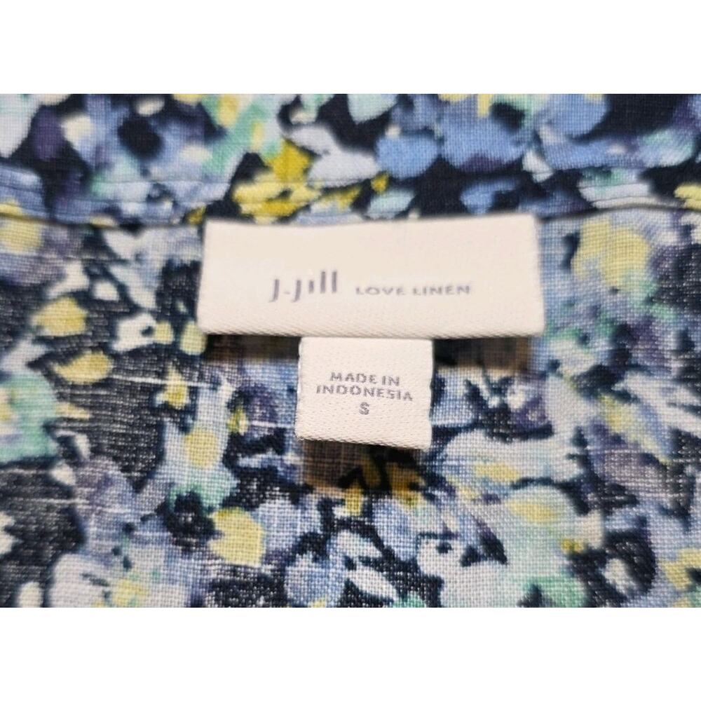 J. Jill Women’s S 100% Linen Blue Floral Shift Dress with Pockets Beach Coastal - Picture 8 of 9